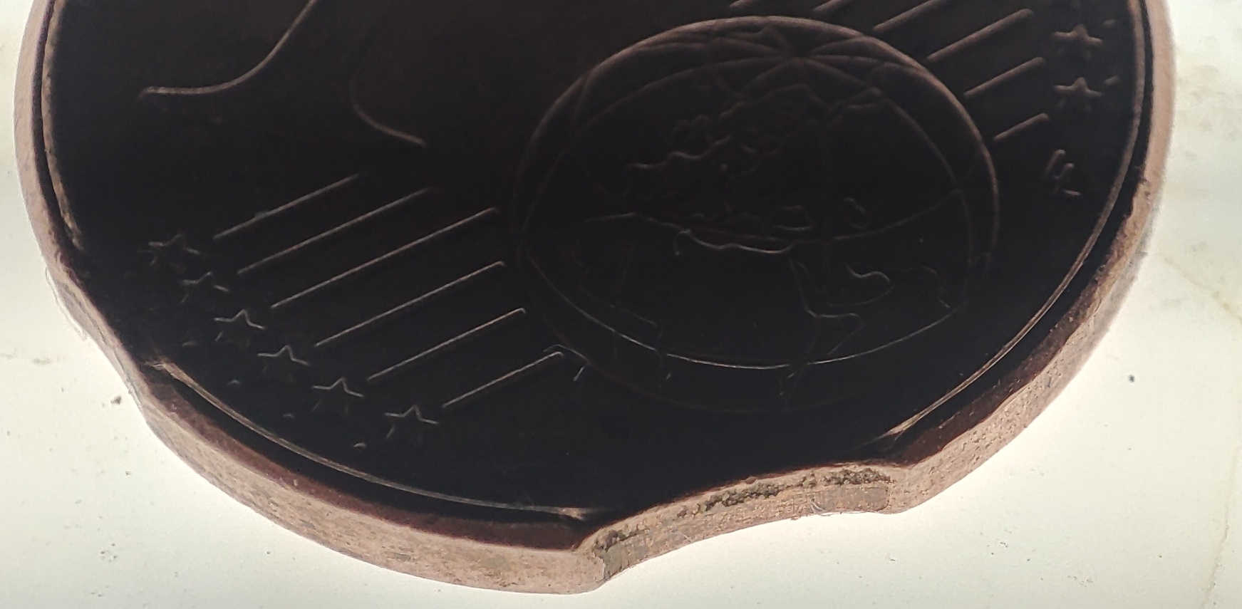 1-Euro-Cent-2007-J-Germany---2x-Clipped-Planchet-From-Circulation